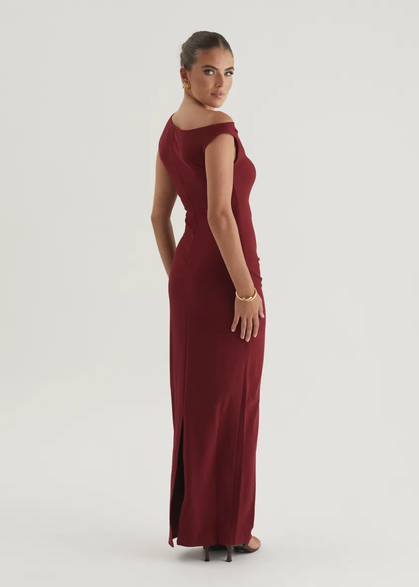 Carmella One Shoulder Maxi Dress - Burgundy