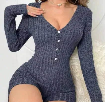 Chic Slim-Fit Ribbed Jumpsuit Lounge Wear for Women