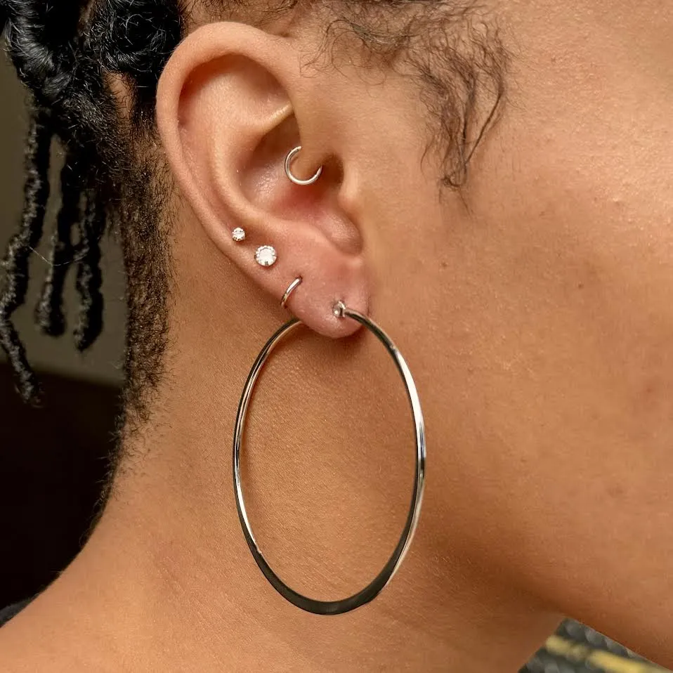 Classic Silver Flat Hoop Earrings