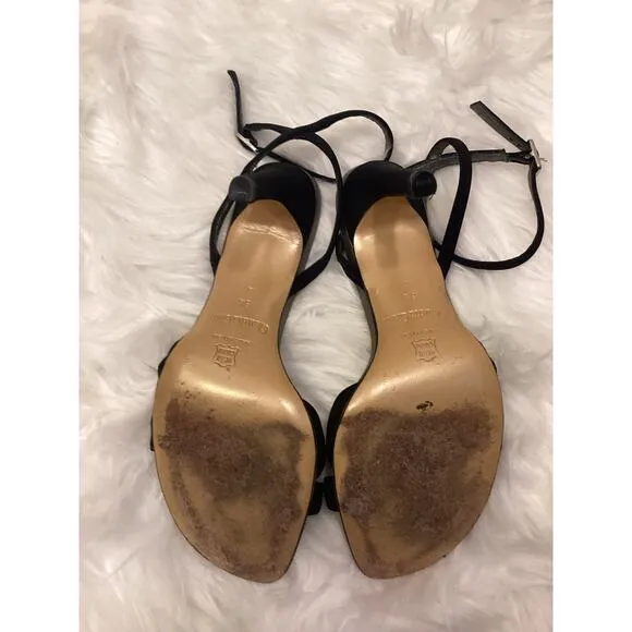 CLAUDIA CIUTI Black Satin Strappy Rhinestone Ankle Wrap Square Toe Y2K Heels 8.5