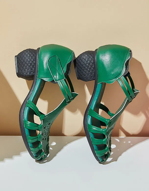Close-toe T-strap Chunky Heels Elegant Sandals