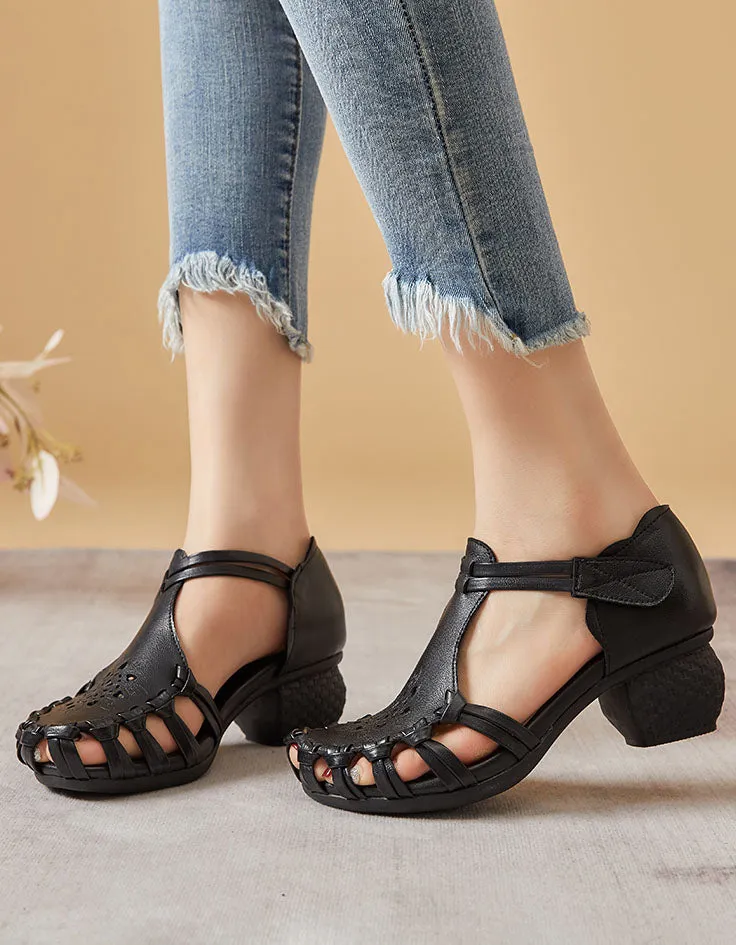 Close-toe T-strap Chunky Heels Elegant Sandals