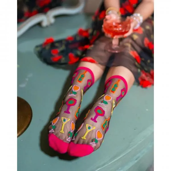 Cocktail Hour Sheer Crew Sock - Black - US W5.5-10