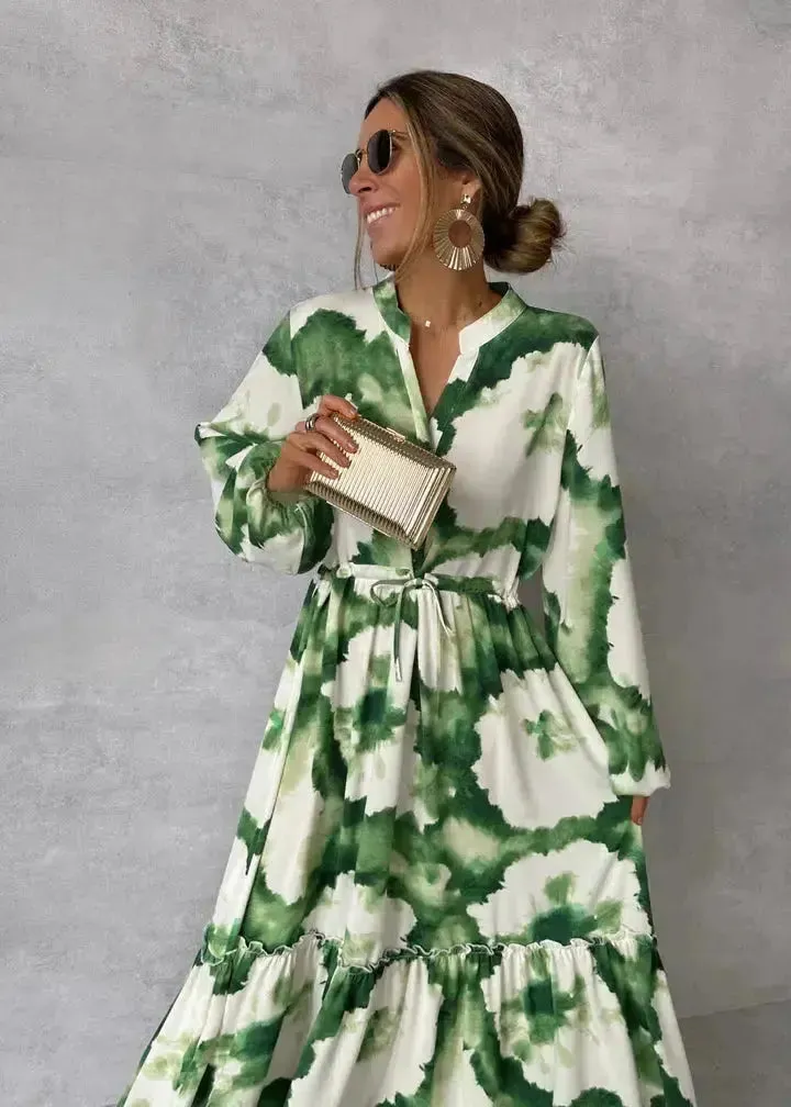 Courtney - Chic Long Sleeve Green Woman's Maxi Dress