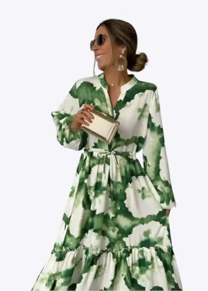 Courtney - Chic Long Sleeve Green Woman's Maxi Dress