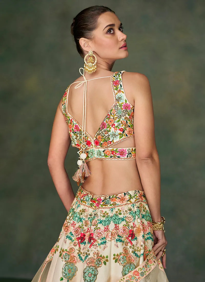 Cream White Multi Sequence Embroidery Wedding Lehenga Choli