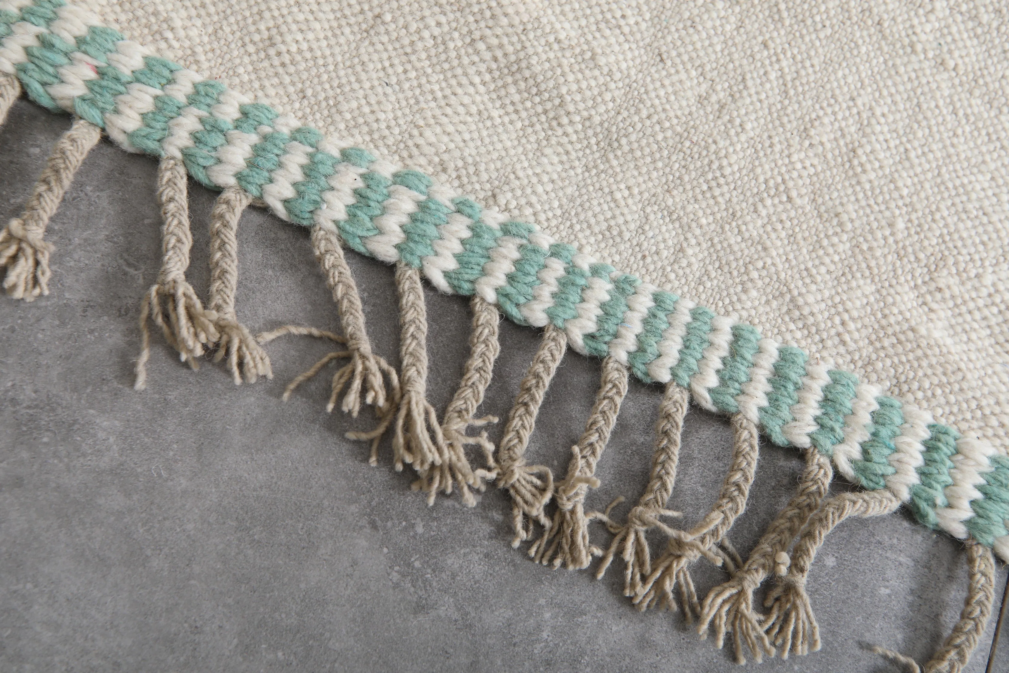 Custom Berber Mint and White Moroccan rug - Flat woven wool kilim