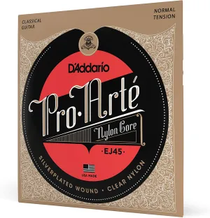 D'Addario Guitar Strings - Pro-Arte Classical Guitar Strings - EJ45 - Nylon Guitar Strings - Silver Plated Wound, Nylon Core - Normal Tension