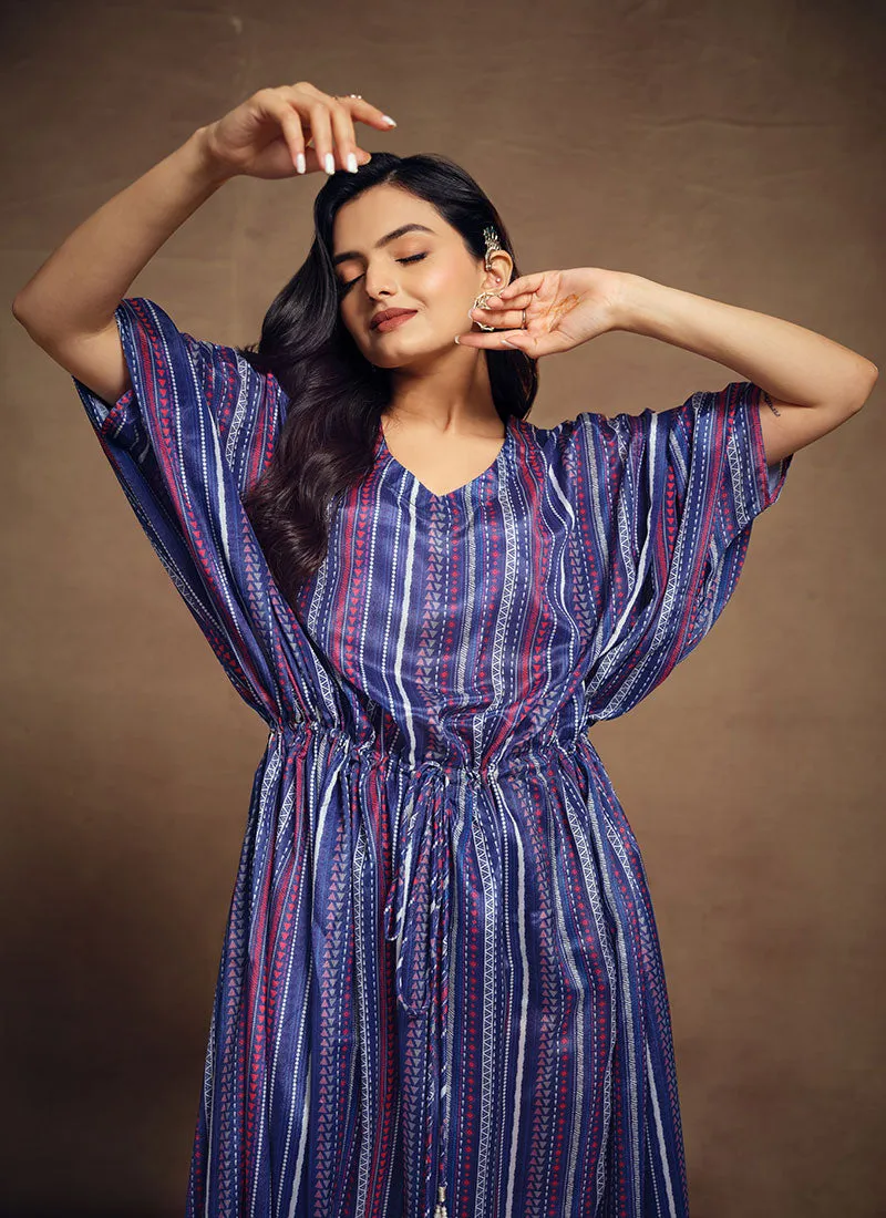Dark Blue Digital Printed Minimal Kaftan