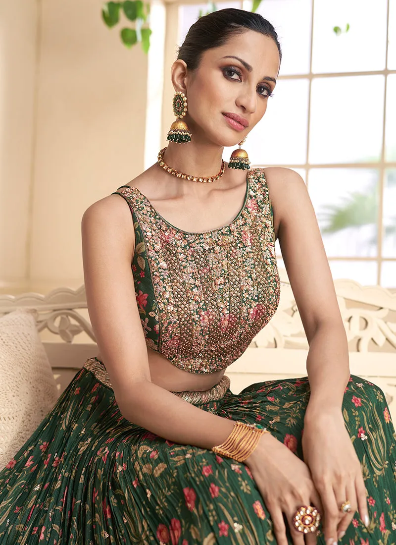 Dark Green Handwork Embroidery Wedding Lehenga Choli
