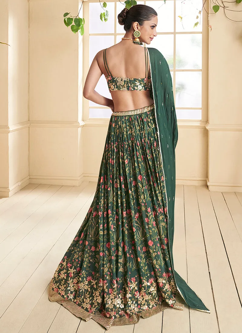 Dark Green Handwork Embroidery Wedding Lehenga Choli