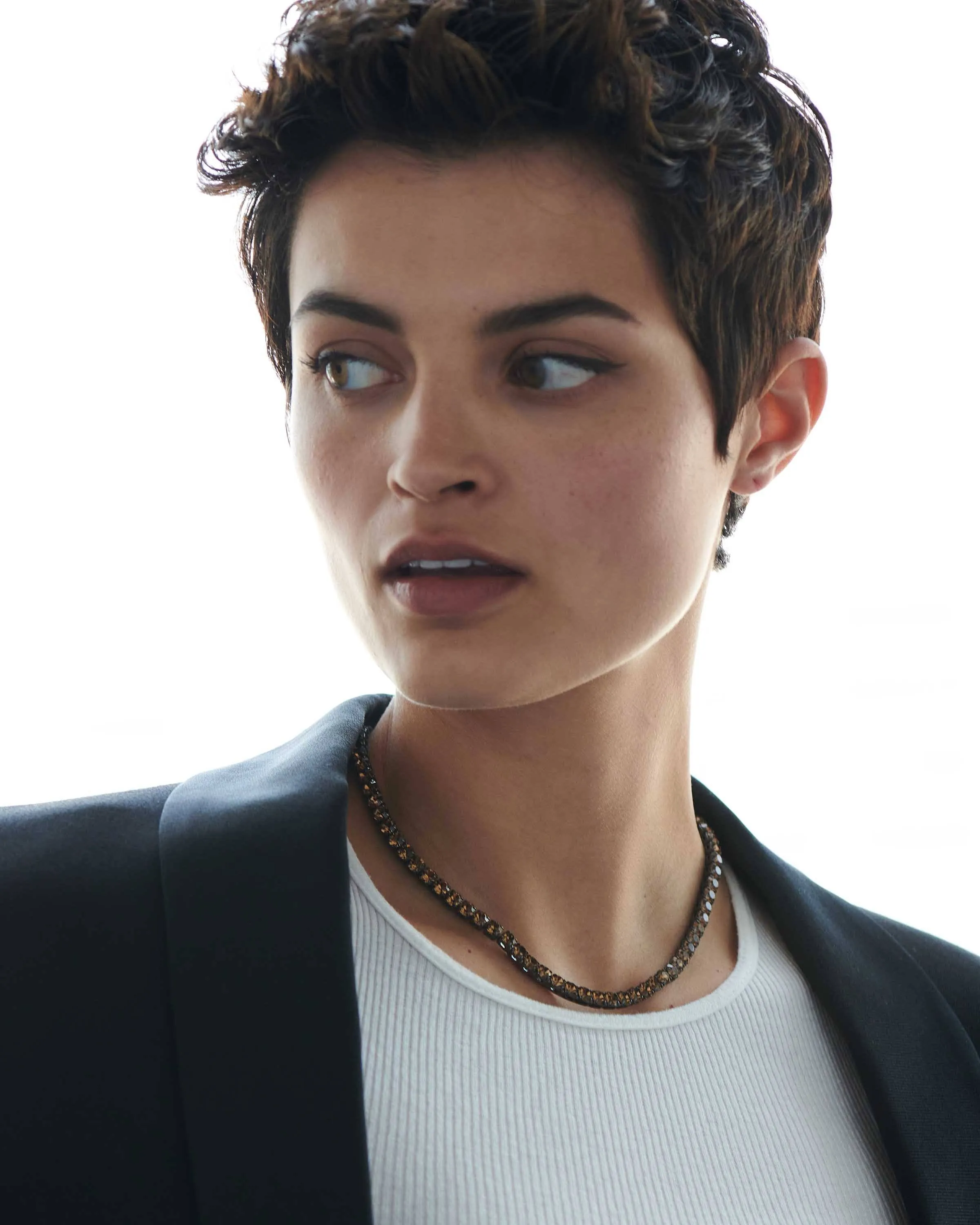Demarson Lupe Necklace Adjustable Choker in Gold/ Smoked Topaz