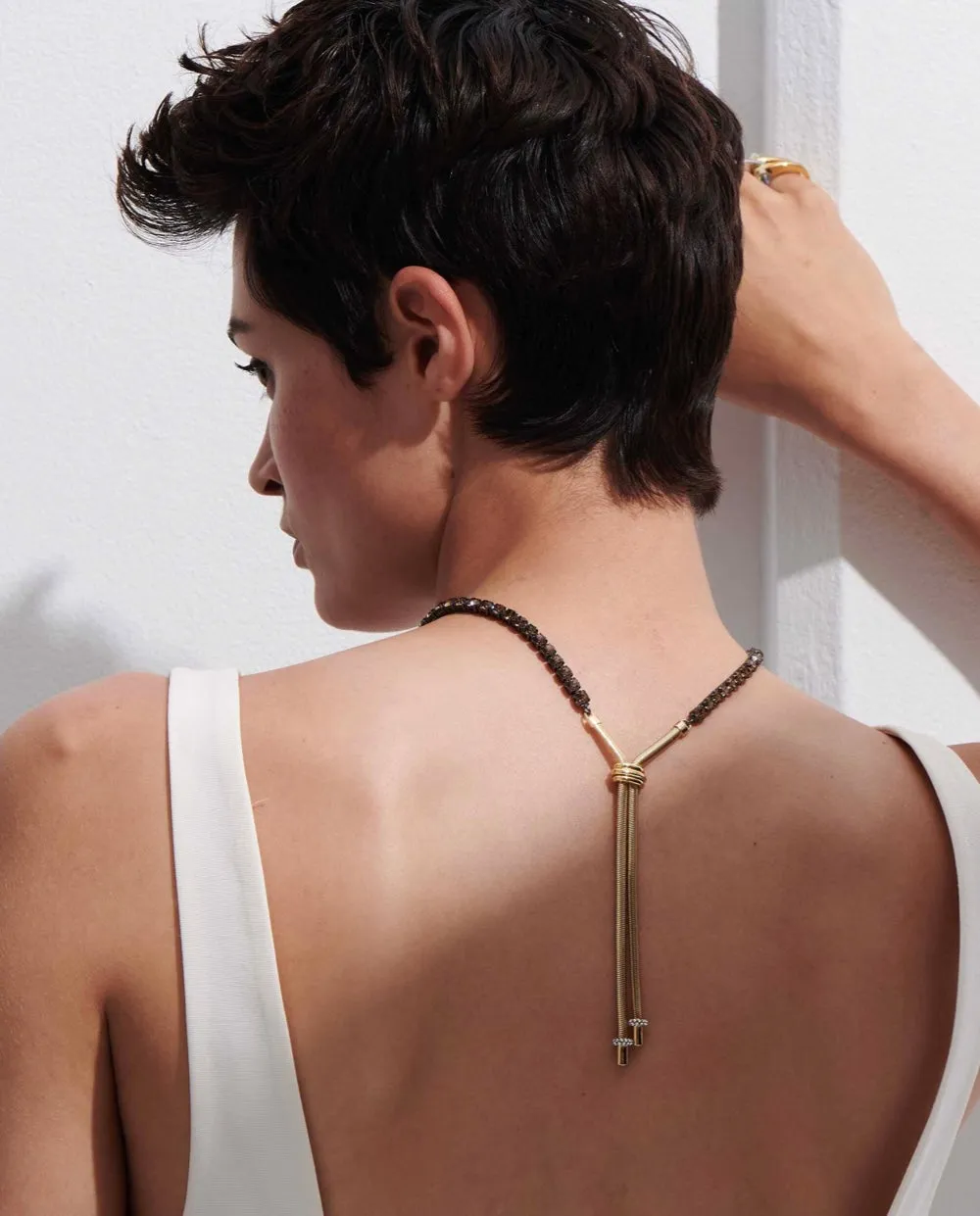 Demarson Lupe Necklace Adjustable Choker in Gold/ Smoked Topaz