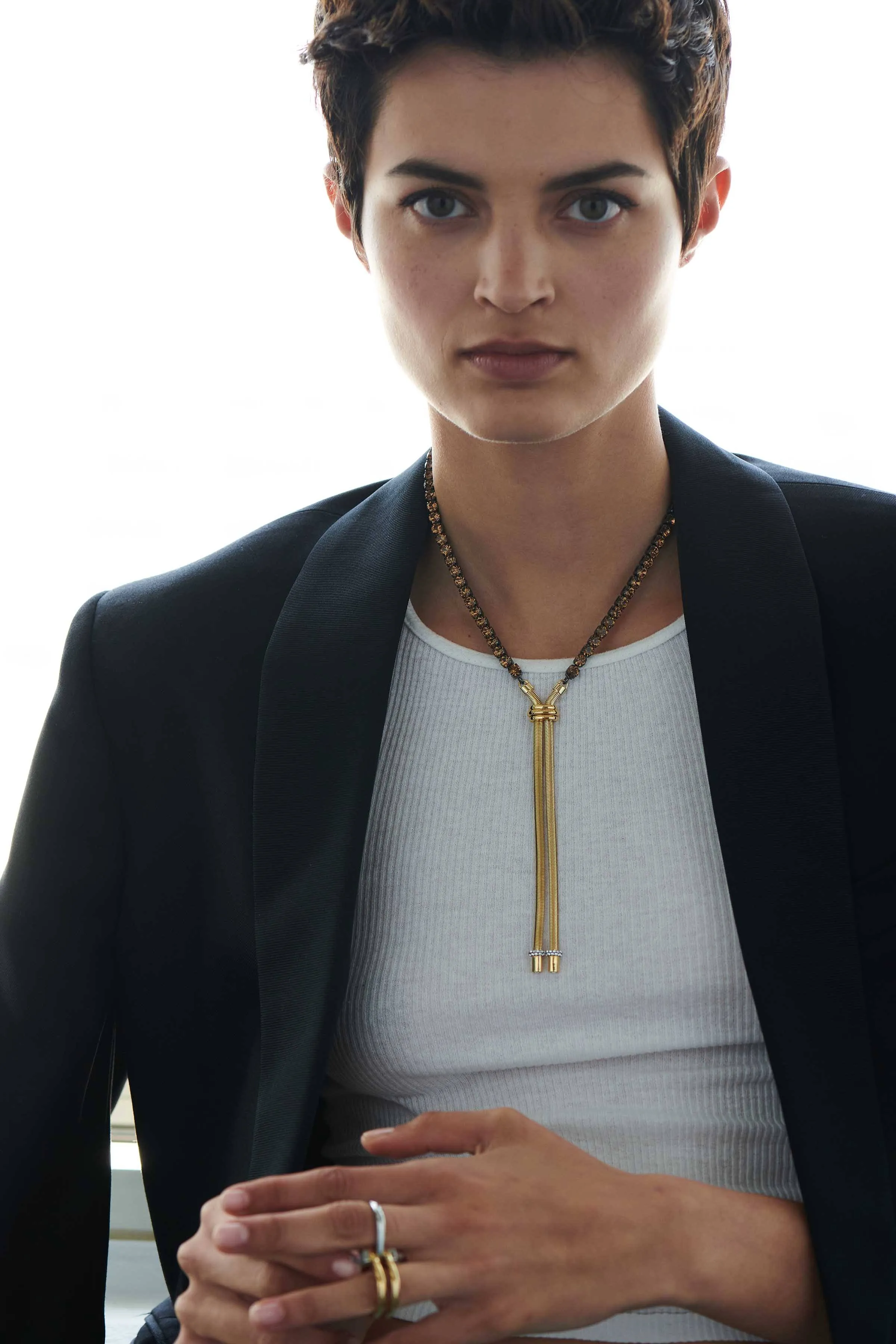 Demarson Lupe Necklace Adjustable Choker in Gold/ Smoked Topaz