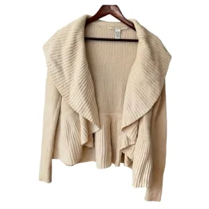 Diane Von Furtsenburg Wool Blend Ruffle Open Front Cardigan in Cream. Size Small