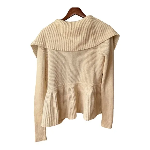 Diane Von Furtsenburg Wool Blend Ruffle Open Front Cardigan in Cream. Size Small