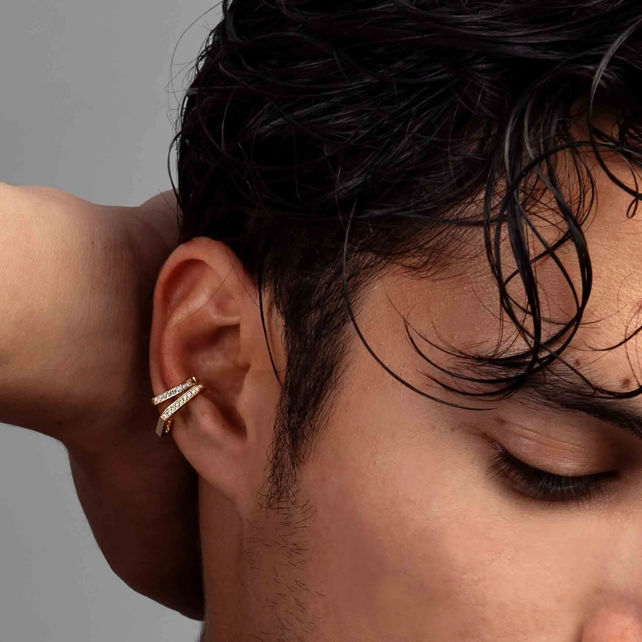 DNA Diamond Square Huggie Ear Cuff For Men
