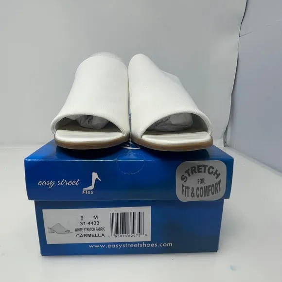 Easy Street Carmella Slip On Heels inWhite Stretch‎ Fabric Size 9 M New