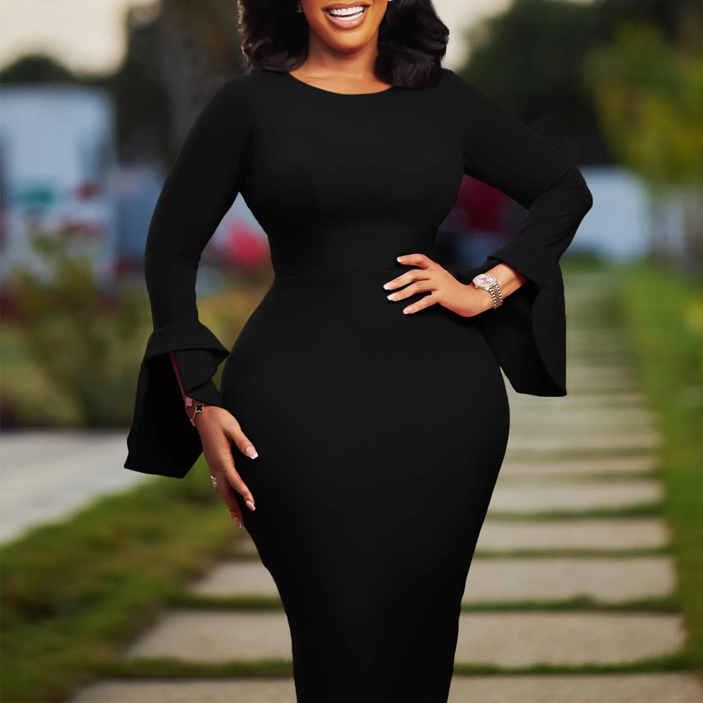 Elegant Plus-Size African-Inspired Bodycon Dress for Autumn Chic