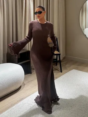 Elegant Solid Ruffles Knitted Dress
