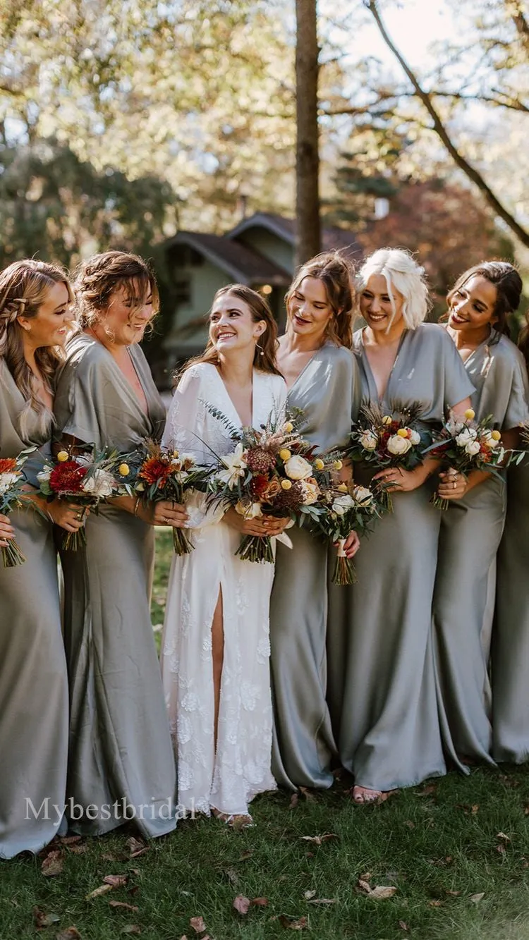 Elegant V-neck Half-sleeveless A-line Bridesmaid  Dressess, BDS0355
