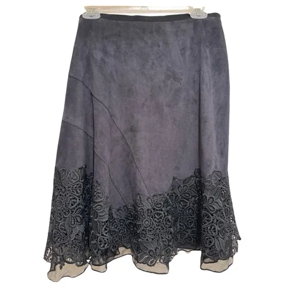Elie Tahari Skirt Black Lace Ruffled Hem Artsy Flare Dressy Designer Flared. M