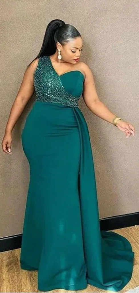 Emerald Green Mermaid One Shoulder Cheap Long Bridesmaid Dresses,BDS0183