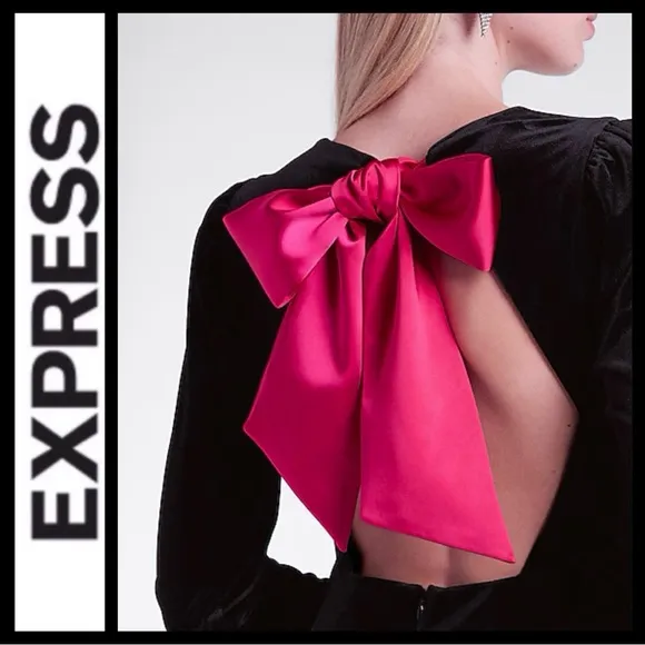 Express Black Velvet Dress with Red Bow