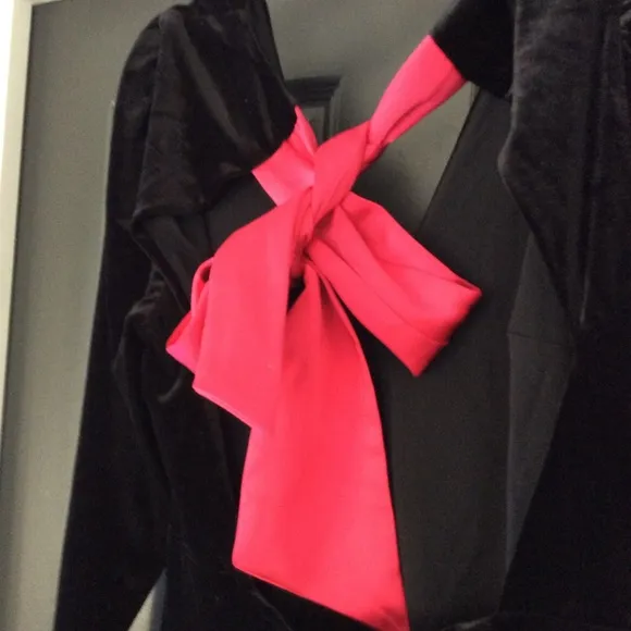Express Black Velvet Dress with Red Bow