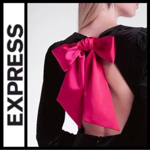 Express Black Velvet Dress with Red Bow