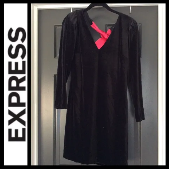 Express Black Velvet Dress with Red Bow