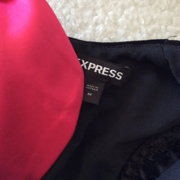 Express Black Velvet Dress with Red Bow