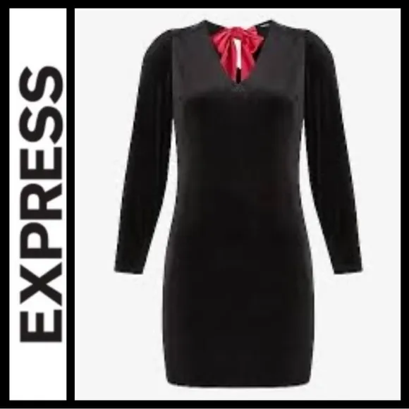 Express Black Velvet Dress with Red Bow