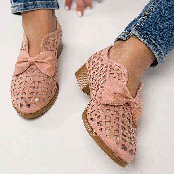 Fanyil Women's Bowknot Hollow-out Flat Heel Flats