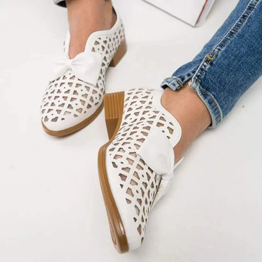 Fanyil Women's Bowknot Hollow-out Flat Heel Flats