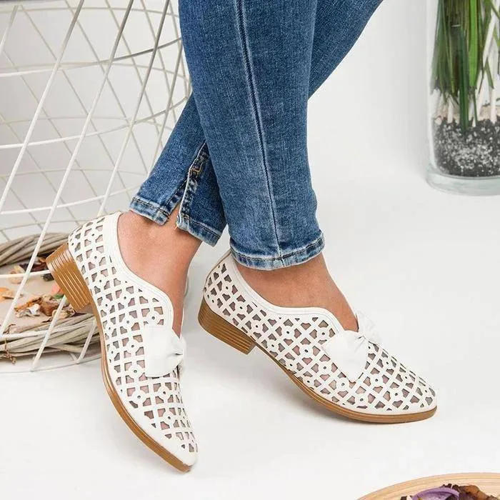 Fanyil Women's Bowknot Hollow-out Flat Heel Flats