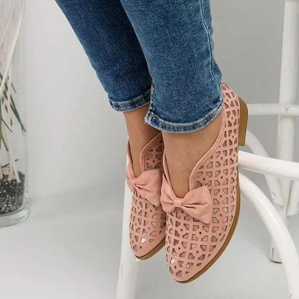 Fanyil Women's Bowknot Hollow-out Flat Heel Flats