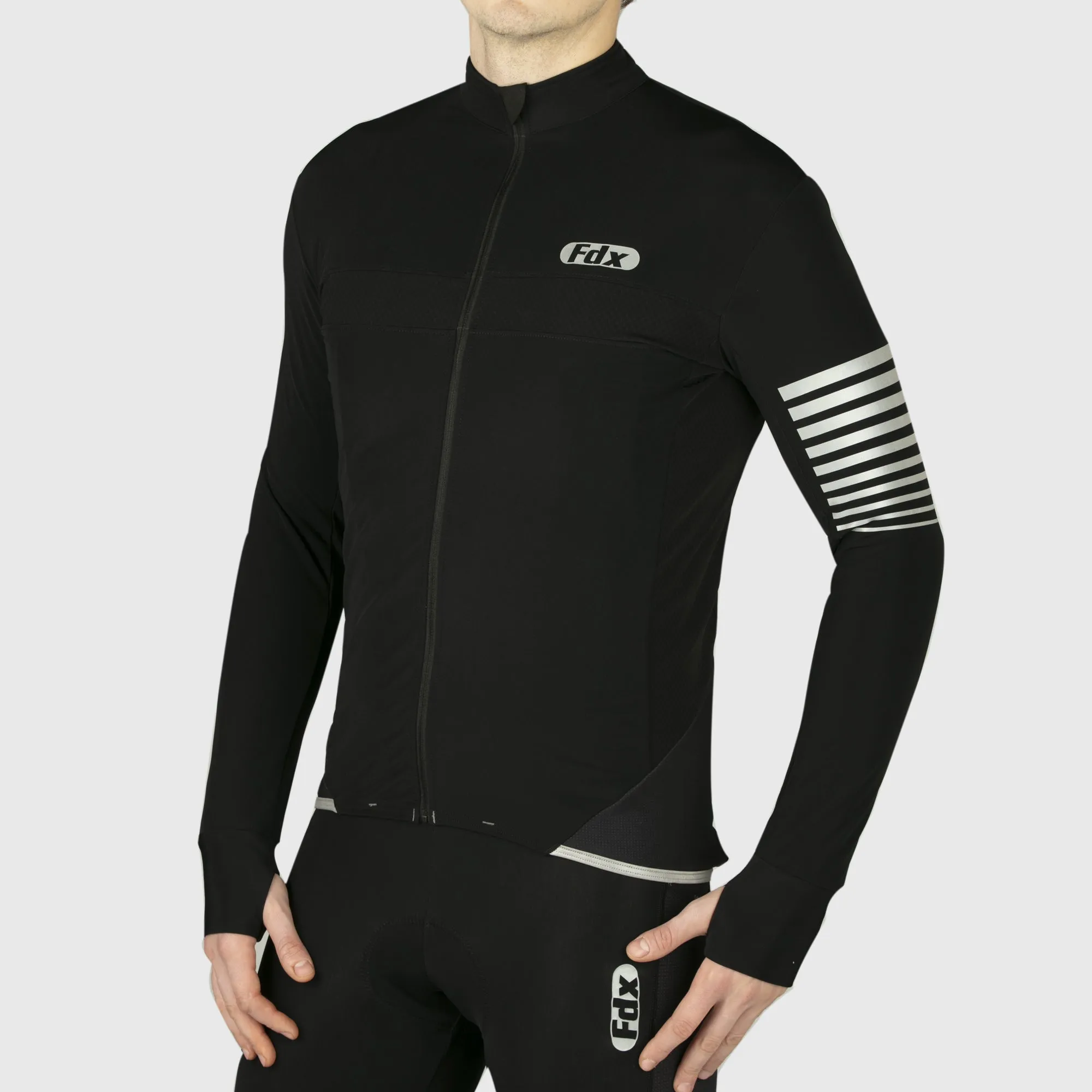 Fdx All Day Men's & Boy's Black Thermal Roubaix Long Sleeve Cycling Jersey