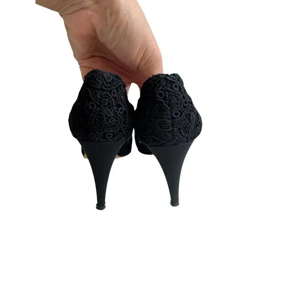 FIGUEROA Vintage Black Lace Loafer Heels Size 5