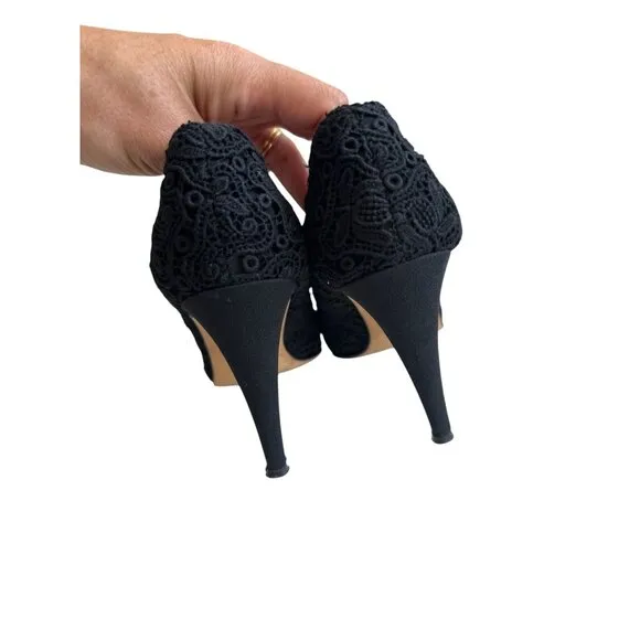 FIGUEROA Vintage Black Lace Loafer Heels Size 5