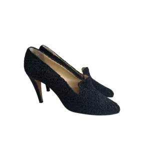 FIGUEROA Vintage Black Lace Loafer Heels Size 5