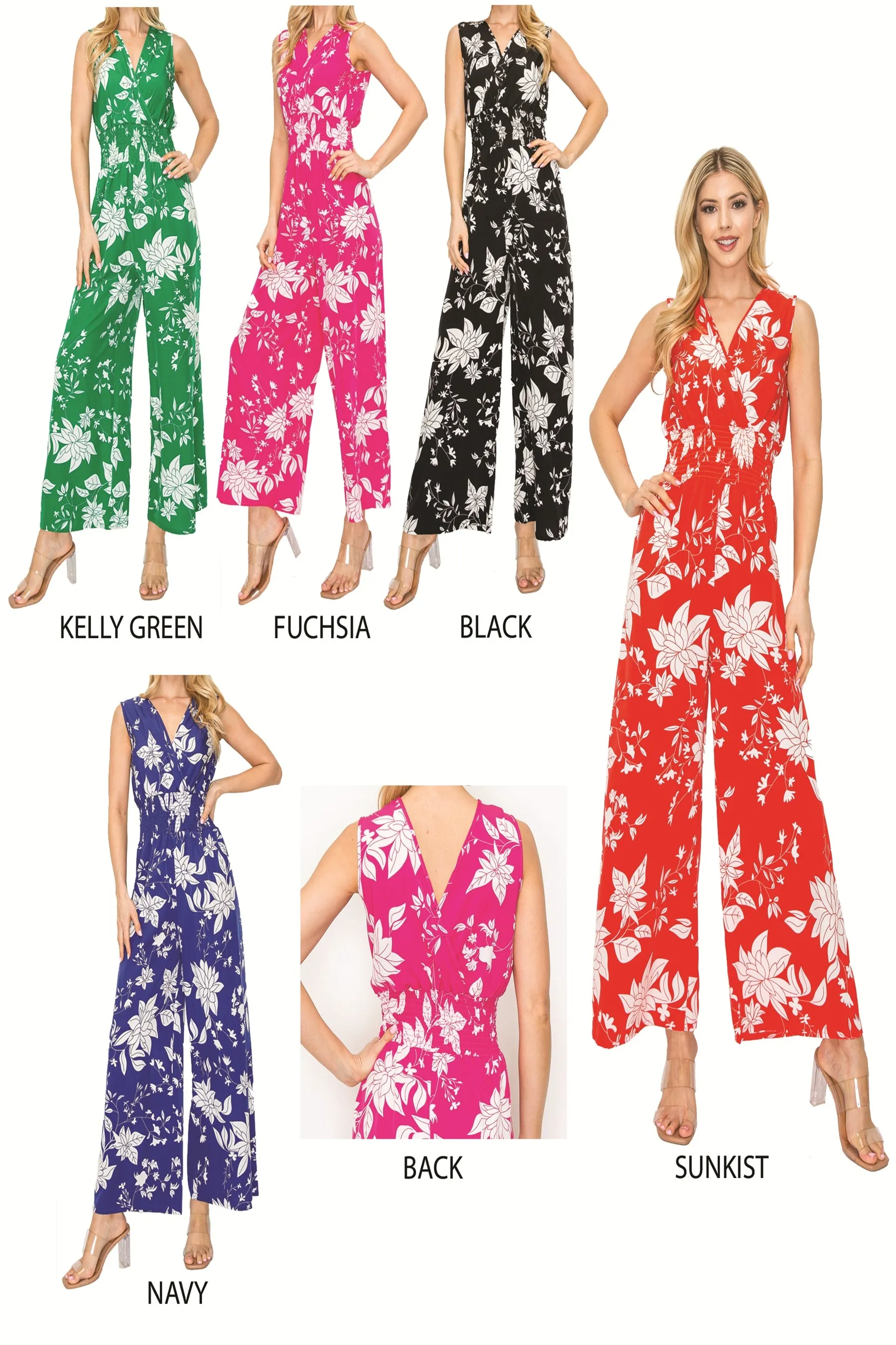 Floral Print Sleeveless Wide-Leg Jumpsuit with Elastic Waist #ZD22063C77 $9.50