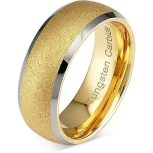 Fulton Men's Yellow Gold SandBlasted Silver Edges Tungsten Wedding Band - 8mm