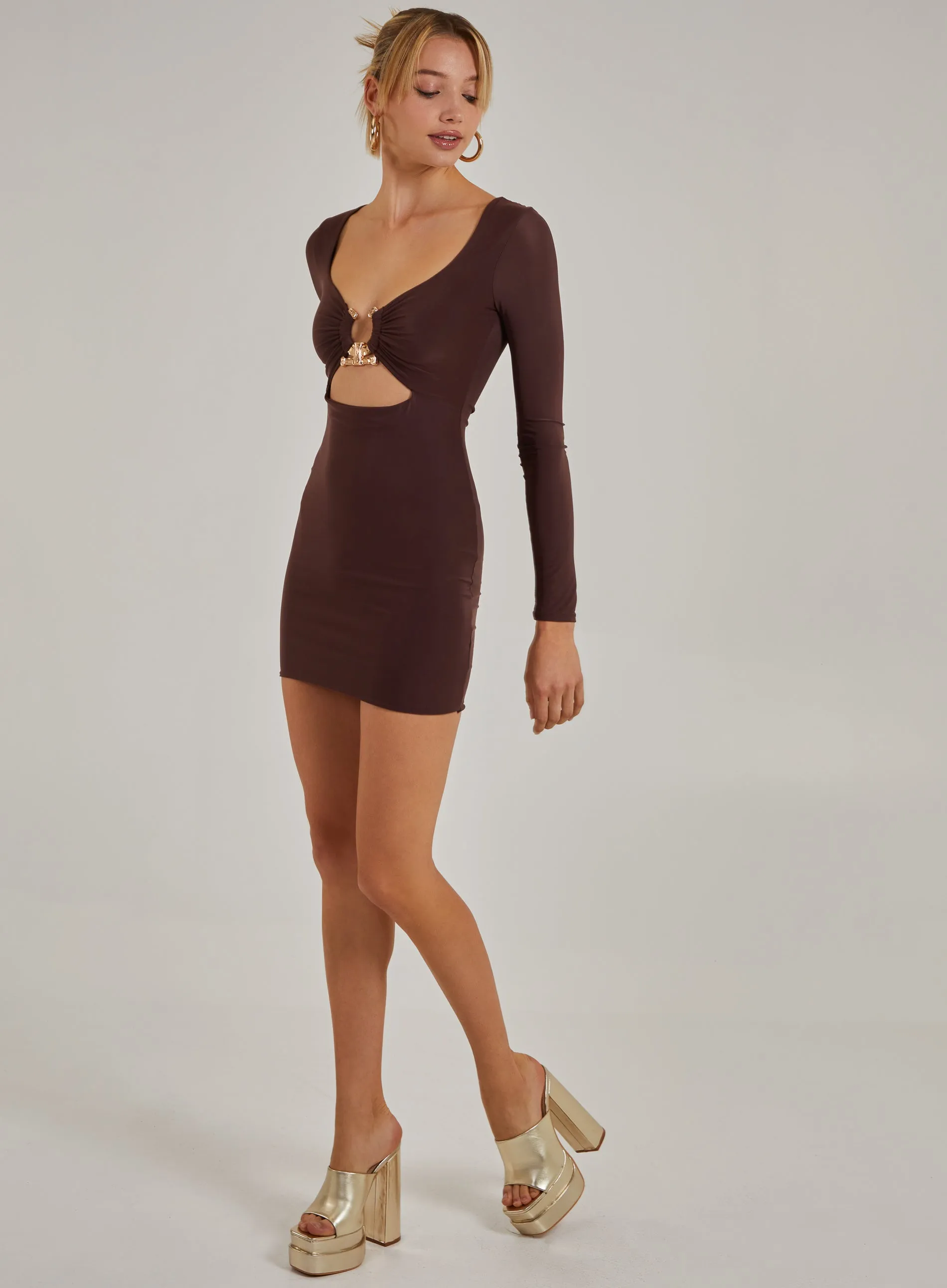 Gold Trim Slinky Cut Out Dress