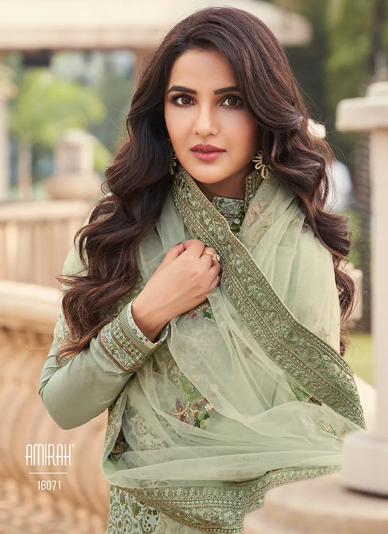 Green Golden Embroidery Pakistani Pant Style Suit