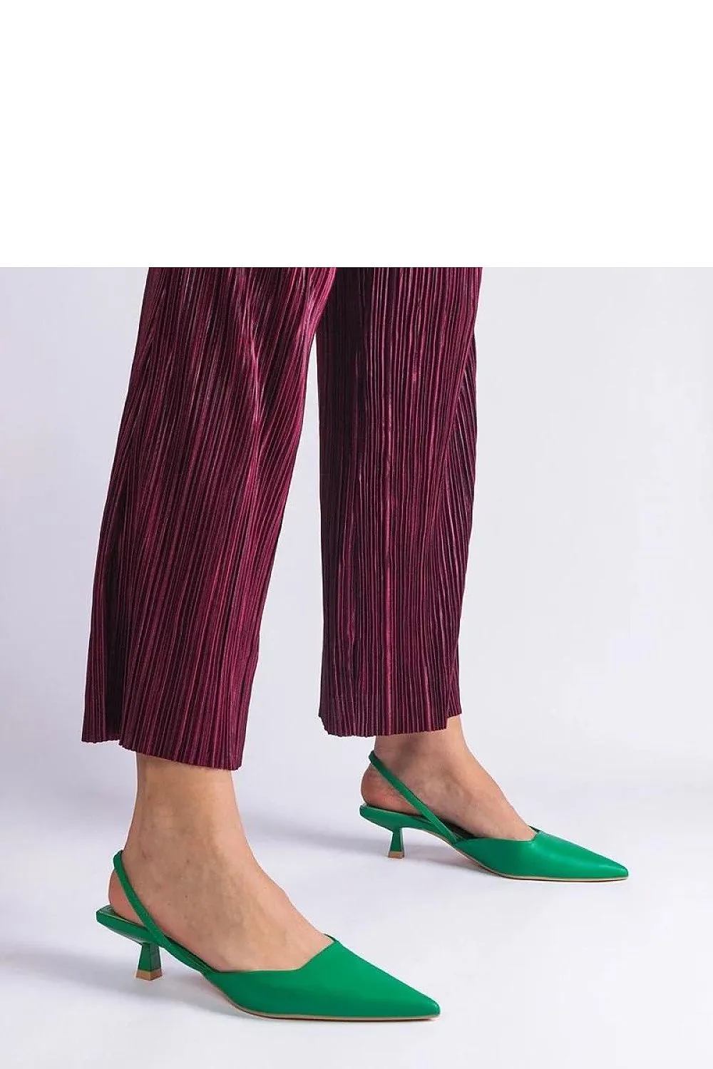 Green peep-toe duckbill pumps