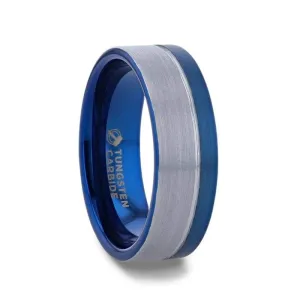 Grooved Tungsten Carbide Men's Wedding Band With Blue Ion Plating Inside - 8mm
