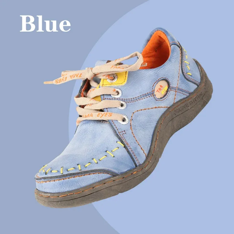 Hand-Stitched Leather Sneakers – Lightweight Flat Design Shoes for Women