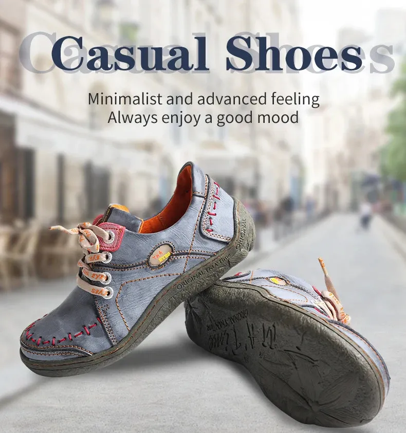 Hand-Stitched Leather Sneakers – Lightweight Flat Design Shoes for Women