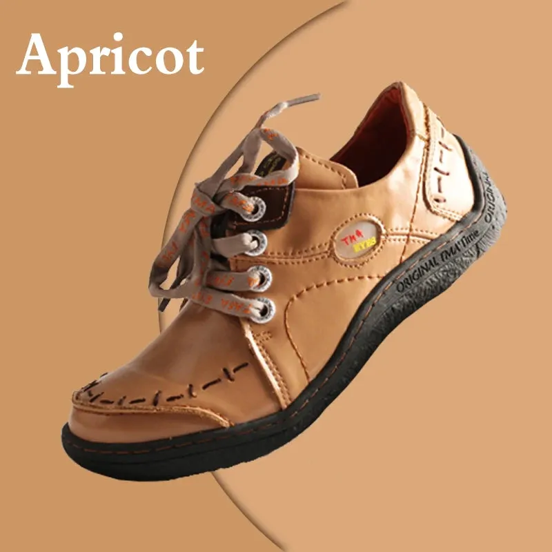 Hand-Stitched Leather Sneakers – Lightweight Flat Design Shoes for Women